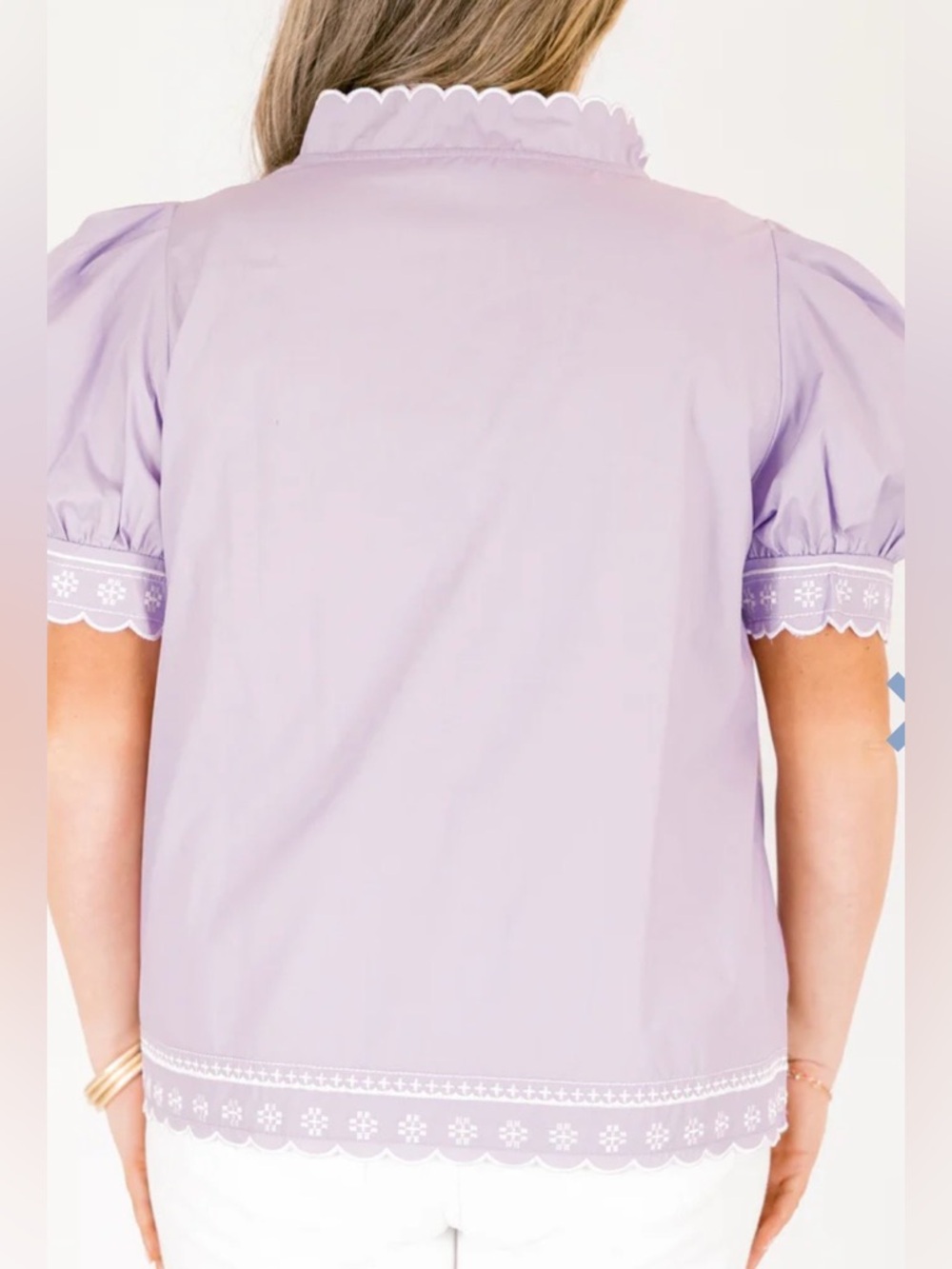 Scalloped Lace-Trim Puff Sleeve Top - Lavender Women's Size 3X - Picture 7 of 10